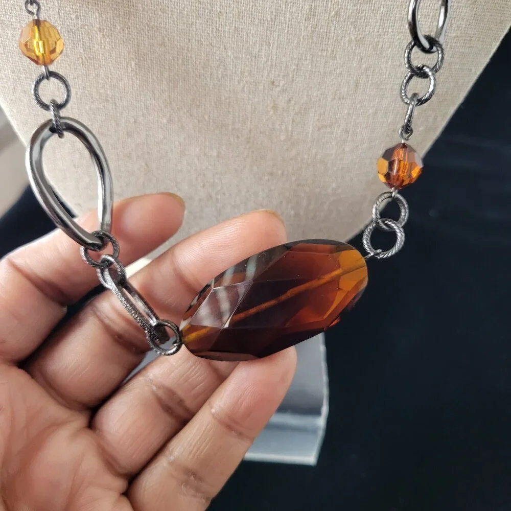 Lia Sophia Root Beer Assorted Beads on Hematite Chain
